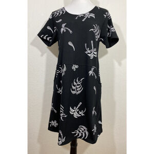 Vintage Red Ginger Size S Black White Palm Print Dress Shift Short Sleeve Pocket